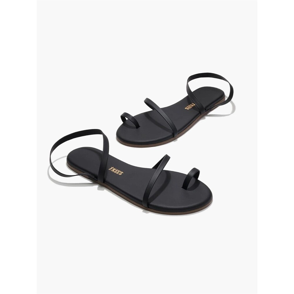 Tkees Sandal Mia Napa Black Leather Strappy Flat Sandals Women's Minimalist